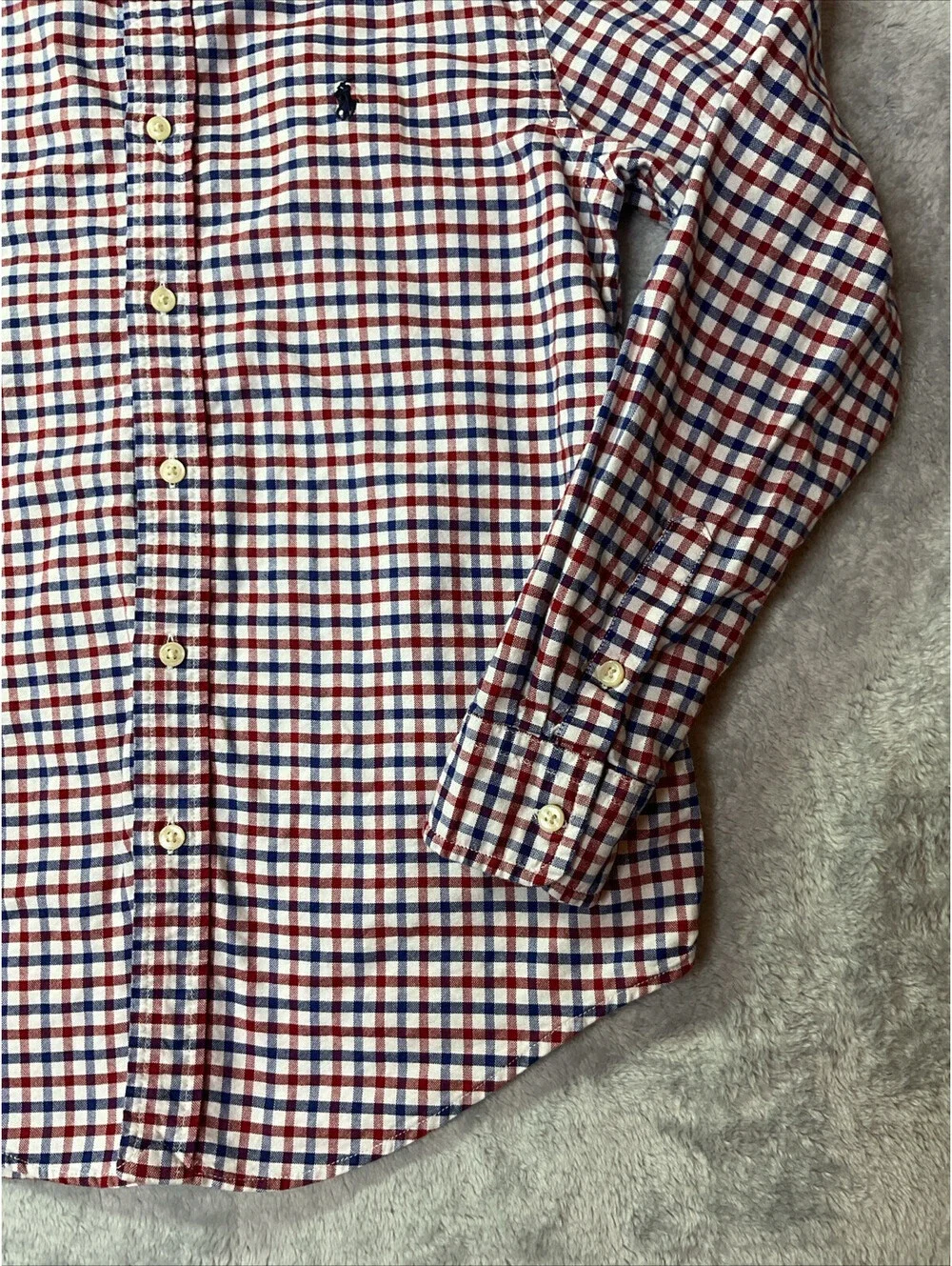 Ralph Lauren Plaid Button Up Dress Shirt Boy's Size L( 14-16) Red White Blue